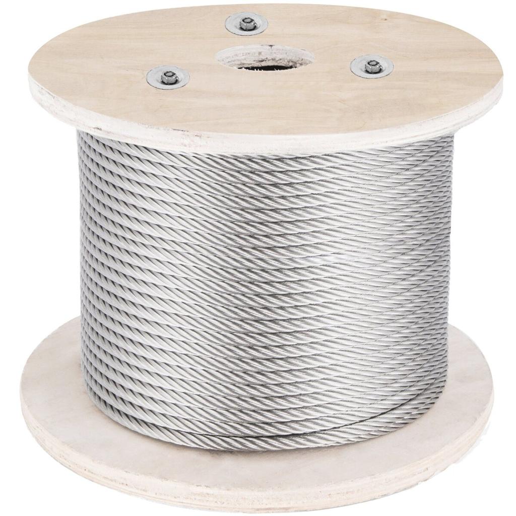 316 Stainless Steel Cable, 500FT Stainless Steel Wire Rope of 5/32 Inch Diameter and 1x19 Construction, 3300 LBS Breaking Strength Steel Cable for