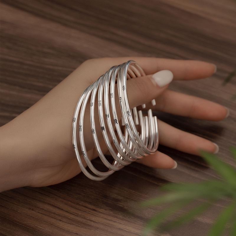 Браслет Banyan Tree S999 Silver Shendu: Женский тонкий открытый браслет в китайском стиле с маленькими иероглифами-печатями, художественный подарок для индивидуальности.