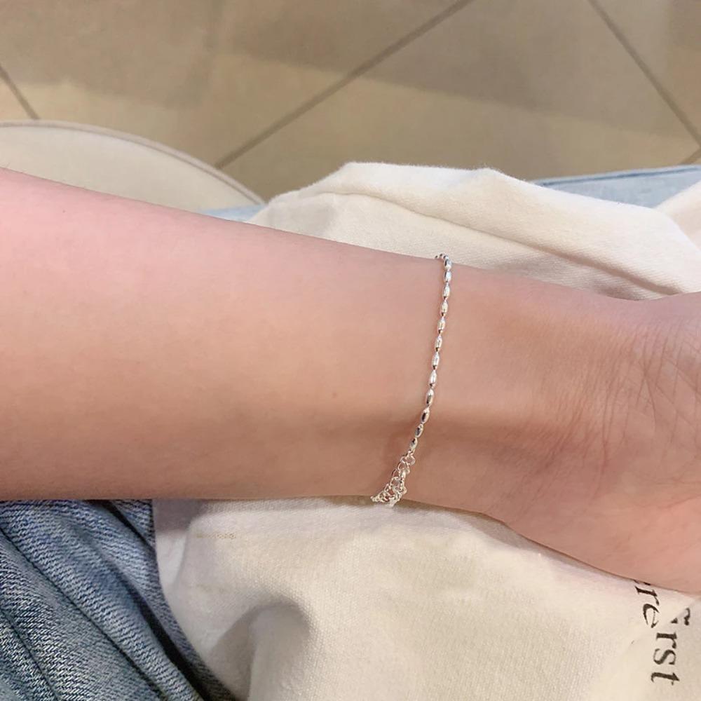 Серебряное Колье S925 Простое Бусины Чокер Блестящая Тонкая Цепочка на Ключицы Для Женщин Девушек Свадебный Подарок Изящные Украшения