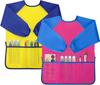 Kids Painting Apron 2 Pack, Waterproof Toddler Art Smock, Artist Smock for Kids Age 2-8 with Long Sleeve and 3 Pockets