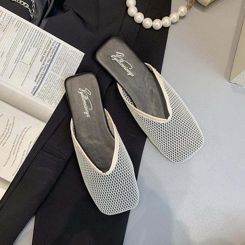 Баотоу шлепанцы женские летние на плоской подошве модные для улицы простые нескользящие ленивые сандалии полые дышащие сетчатые женские туфли