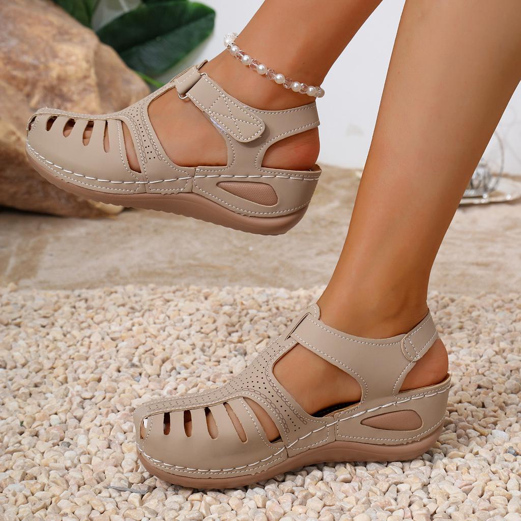 Новые летние босоножки на платформе с клиновидным каблуком, женская обувь большого размера, клиновидный каблук с автомобильной линией, босоножки на платформе с закрытым носком