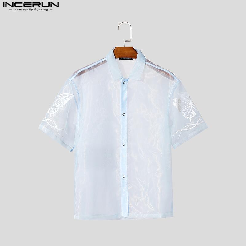 INCERUN Мужские летние футболки с коротким рукавом из сетки и блестками для пляжа