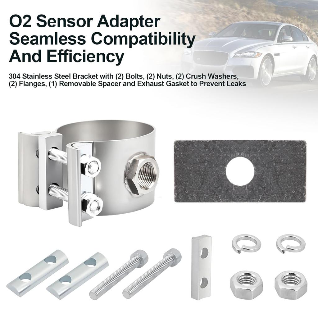 Car Oxygen Sensor Adapter Fit For 2-1/4"-2-1/2" Oxygen Sensor Pipe For Automotive Oxygen Sensors, No Weld Design Clamp On O2 Sensor Bung, Clamp-On