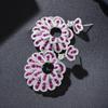 WWJ Gorgeous Geometric Flower Design Earrings Rose Red Cubic Zirconia Drop Earrings for Women