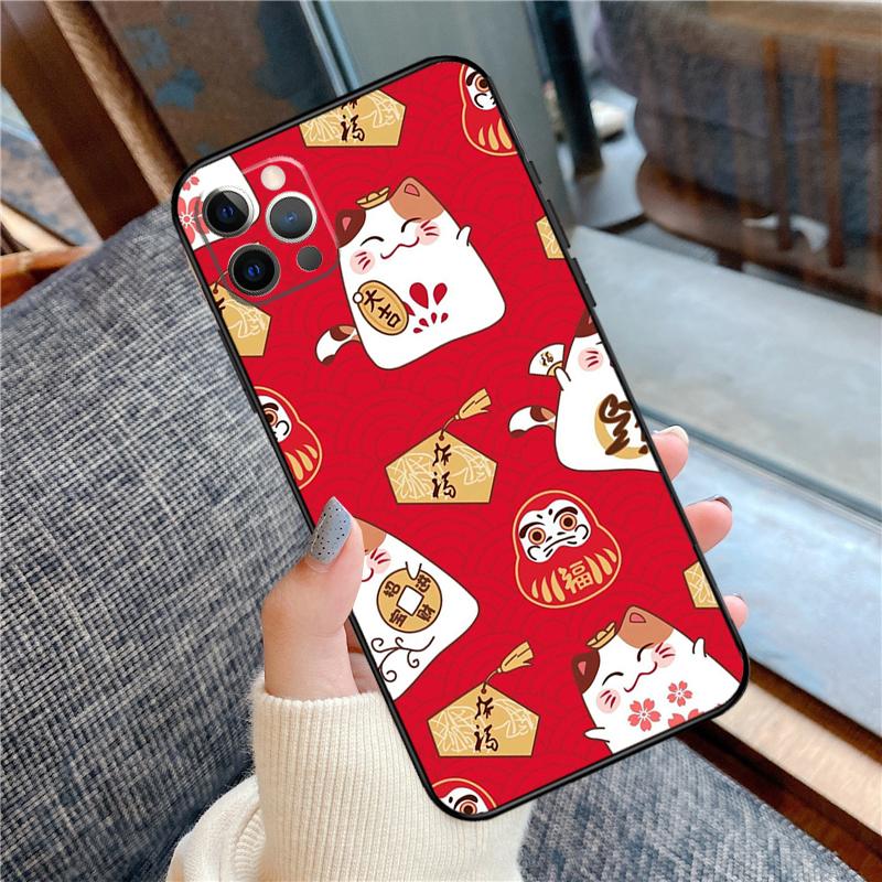 Чехол Maneki Neko Счастливым Котом-Кошкой для Денег для iPhone 14 15 16 Pro Max 11 13 12 Mini X XR XS Plus Мягкий Чехол-Оболочка
