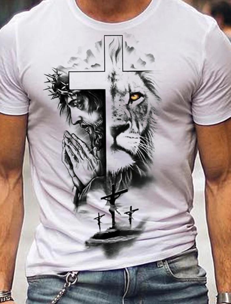 Летняя винтажная мужская футболка с рисунком льва 3D-принтом, модный короткий рукав, мужская одежда, свободная футболка, повседневная уличная одежда