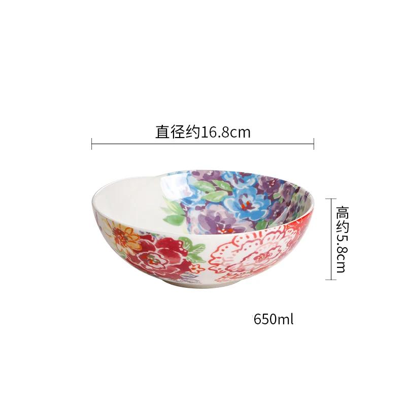 Цветная роспись Цветочные керамические миски Креативные необычные рестораны Фруктовая салатница Изысканная миска Набор тарелок Бытовая посуда