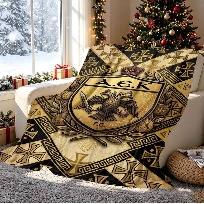 AEK Athens FC Pattern Blanket for Home Decoration, Bed, Sofa, Car Travel, Camping, Suitable for All Seasons, Birthday Christmas Gift