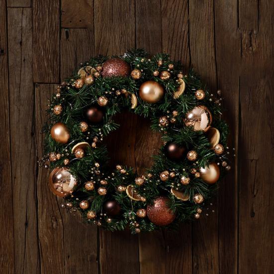 Christmas Wreath for Front Door Artificial Green Pine Needles Teardrop Swag Christmas Garland Decoration with Balls Bows Holiday Decor