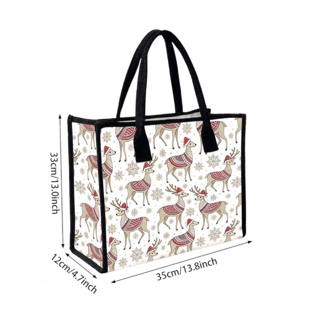Christmas Reindeer Print Tote Bag Large Capacity Fashion Casual Handbag for Women Daily Shopping Travel Use