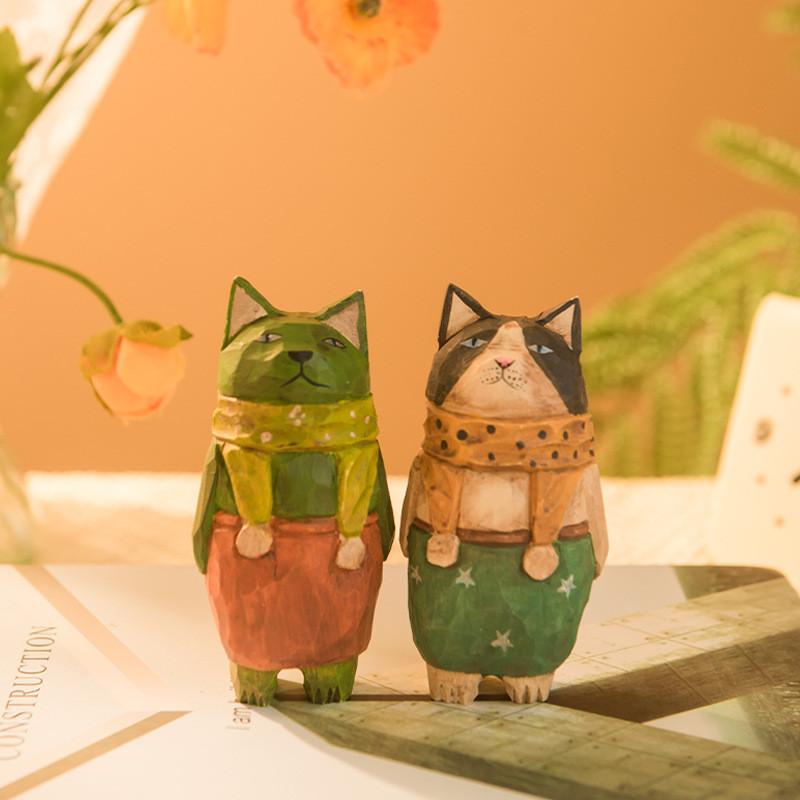 Деревянная фигурка кошки Поделка Подарок для дома Офиса Декор Подарок для коллекционеров