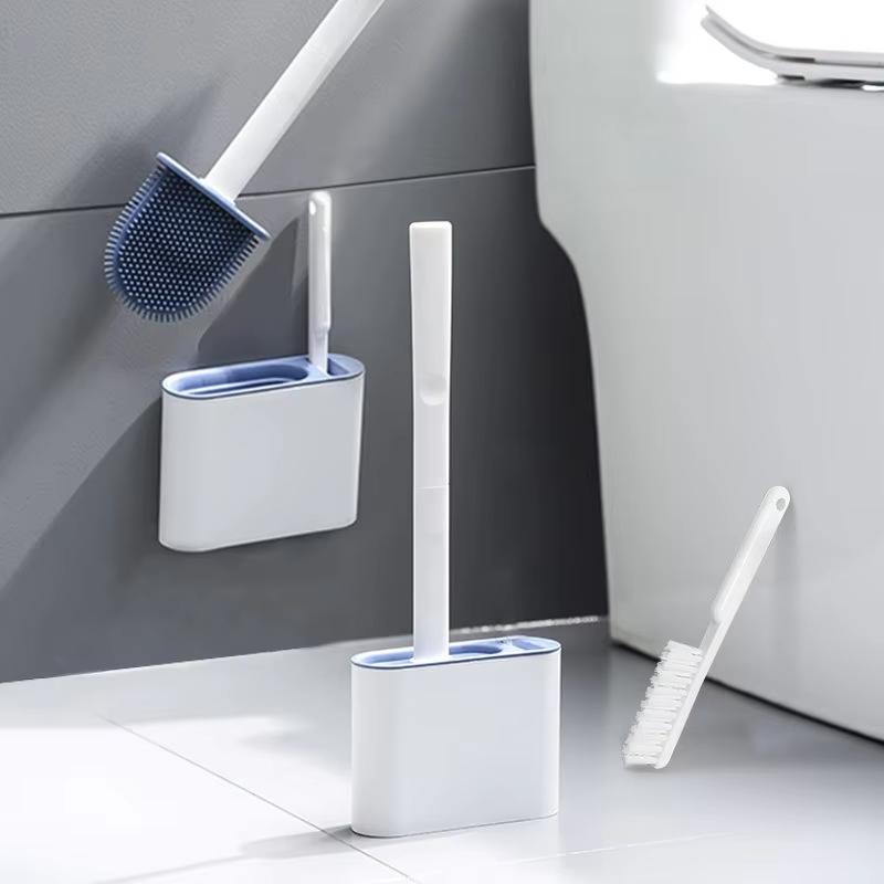Wall Hanging Toilet Cleaning WC Brush Holder Long Handled Silicone Water Proof Quick Drying Soft Bristles Bathroom Accessories