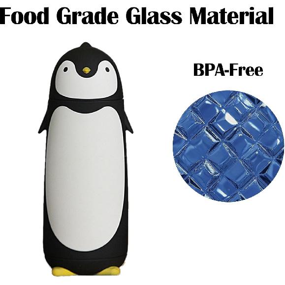 Penguin Water Bottle,300ml Cute Penguin Thermal Vacuum Insulated Water Bottle Leak Resistant Flip Cold for Home, Office(Black)