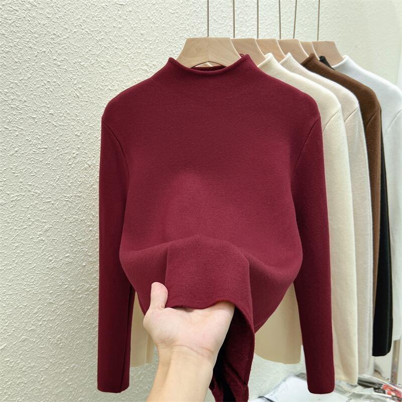 Осень-зима, полуводолазка, женский вязаный свитер, модный, элегантный, повседневный, флисовый, толстый, нижняя часть, рубашка, верхняя часть, внутренний длинный рукав, одежда 1878