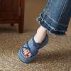 Slippers Women Cross Strap High Wedge Summer Blue Denim Tassels Chunky Platform Peep Toe Sandals Thick Sole Slides Flip Flops