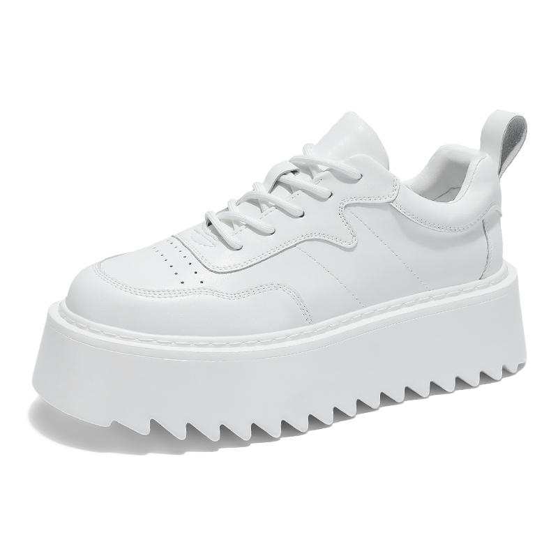 Кроссовки повседневные мужские из натуральной кожи белые туфли модные высокие на платформе с плоским носком