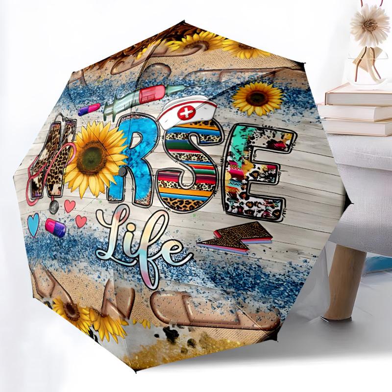 1pc Nurse Print Folding Umbrella | Elegant Design, Fashionable Accessory, Durable Construction, Sturdy Ribs yy251107009