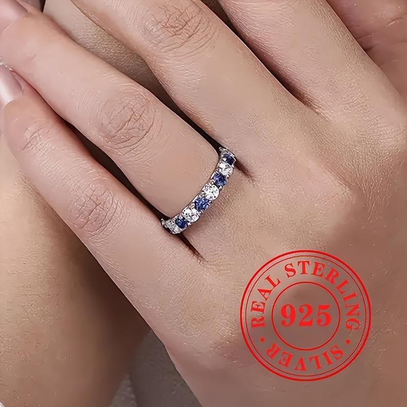 925Pure silver simple and stylish ring set with blue and white synthetic zircon stones, women's holiday casual party jewelry, a Valentine's Day gift