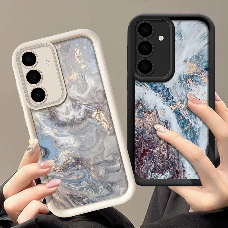 Ударопрочный чехол с рисунком морской волны для Samsung S24 FE S23 Ultra S22 S21 A16 A55 A15 A35 A54 A25 A34 A14 TPU защита линз мягкий матовый чехол для телефона