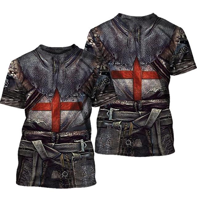 Medieval Knight Armor Men's T-shirt Tops 3D Print Tshirts Templar Knight Cosplay Short Sleeve Shirt O Neck Cool Streetwear