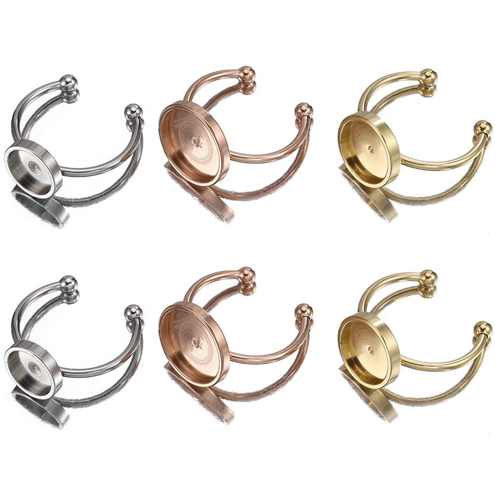 No Fade 5pcs Stainless Steel Adjustable Open Ring Base Cabochon Cameo Blank Settings Glass Bezel Jewelry Making Accessories