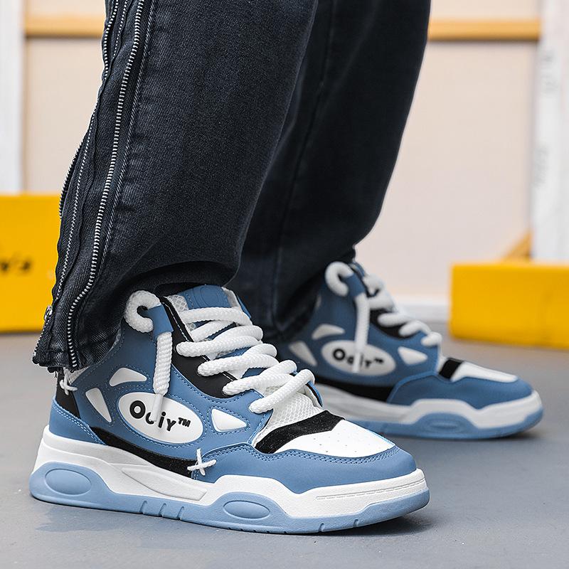 New Winter Platform Skateboarding Shoes Man Fashion High Top Casual Leather Sneakers Men Streetwear Blue Men's Skateboard Shoes