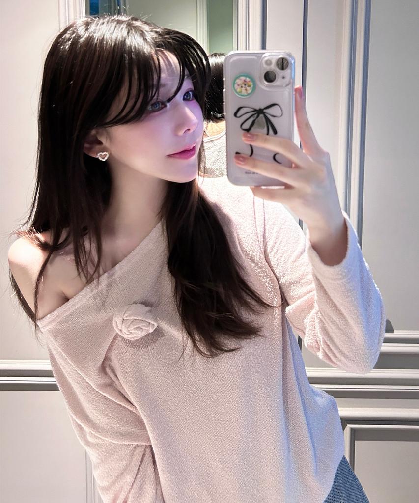 CATTLINE Loose Fit Corsage Knit Pink
