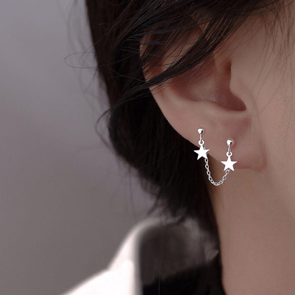 star Double Ear Holes Female Ear studs Star Ear studs Ear Chain Earrings Korean Style Earrings