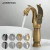 Antique Brass Swan Faucet for Bathroom Basin - Single Hole, Hot & Cold.