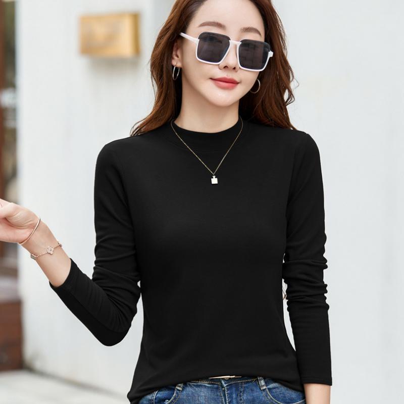 Рубашка из модала с воротником-получерепахой для женщин на осень и зиму, новая теплая и утолщенная универсальная футболка с длинными рукавами