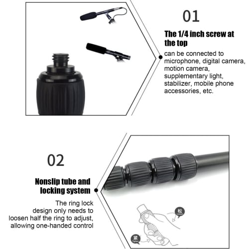 Microphone Boom Arm, Aluminum Alloy Handheld Microphone Extension Arm, Portable Heavy-Duty Microphone Boom Pole with Soft Foam Handle (5 Sections)