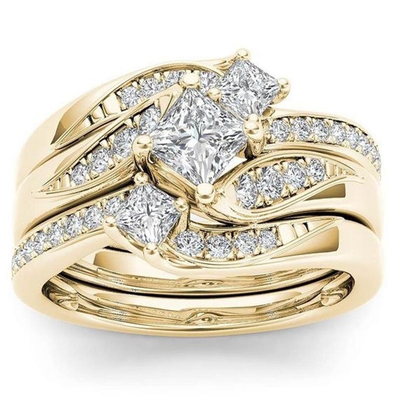 Charm Couple Rings Romantic Women Rhinestones CZ Rings Set Trendy Men Stainless Steel Rings Wedding Band Jewelry For Lover Gifts