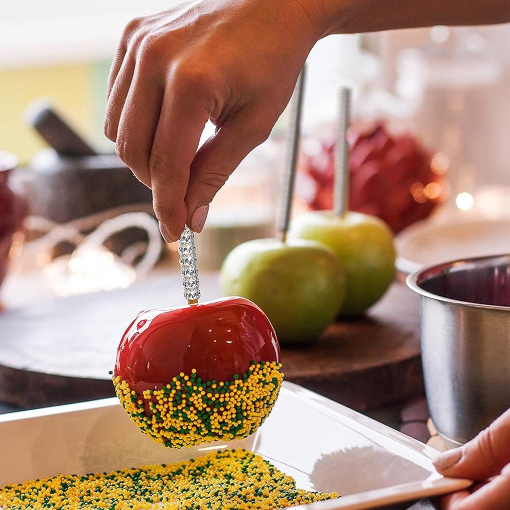 Candy Apple Boxes with Bling Stick Hole Set,with Clear Containers & Rhinestone Bamboo Skewers & Glitter Ribbons