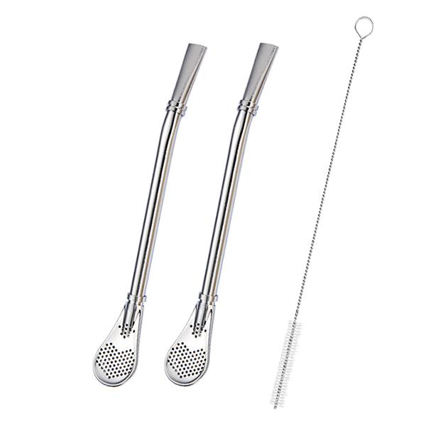 2pcs Yerba Mate Bombilla Stainless Steel Straw Loose Leaf Tea Infuser Dringking Spoons Filter Stirring Straws W Cleaning Brush 5