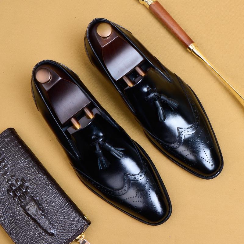 Мужские туфли-броги из натуральной кожи с кисточками ручной работы, деловые и повседневные — ретро, заостренный дизайн