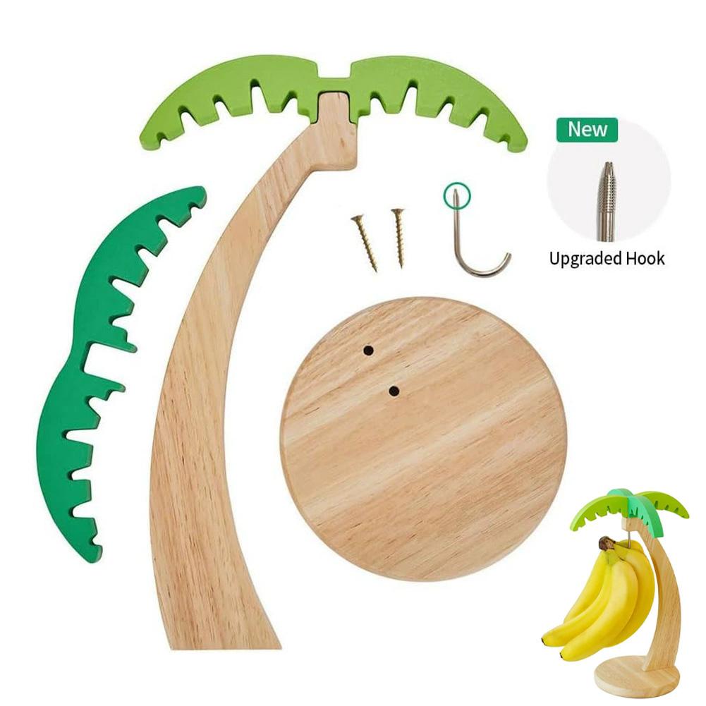 Деревянная подставка для бананов Подвесная кухонная полка Декоративная подставка для фруктов с имитацией листьев Вертикальная полка для хранения с крючком Кухонное украшение