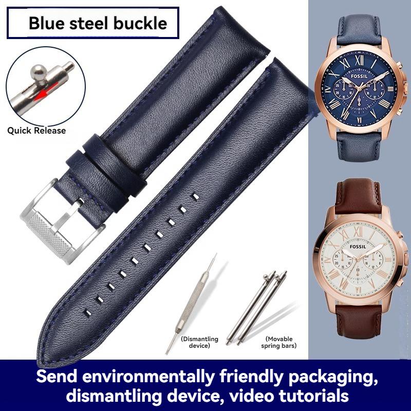 For Fossil Cowhide Leather Strap Men Black Blue Wristband Q Smart FTW1114 ME3110 FS5436 Quick Release Watchband 20mm 22mm 24mm