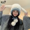 Plush Cute Rabbit Ears Hat Female Face Small Ear Protector Pullover Hat Winter Cold Warm Knitted Hat