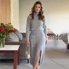 2024 Autumn Women's Solid Color Semi-High Neck Slim-Fit Knitted Dress & Top Set