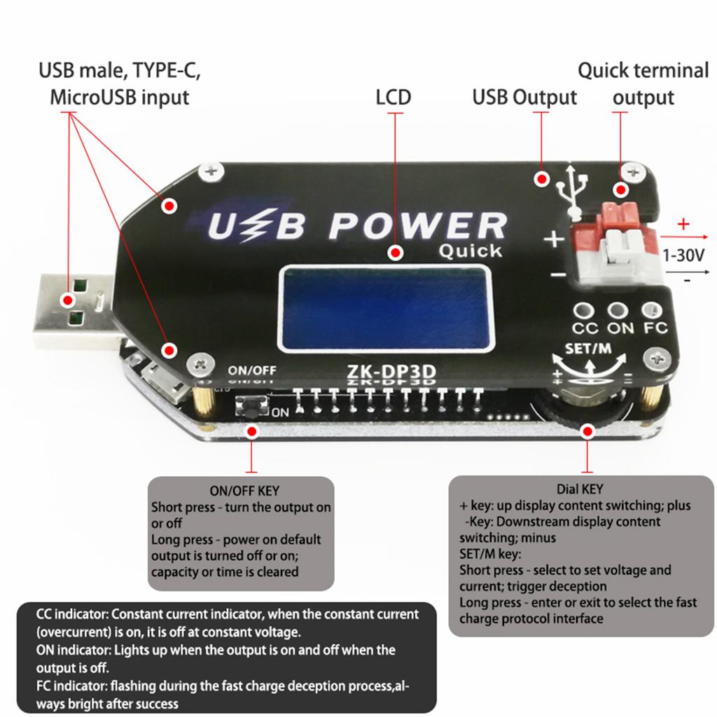 Модуль регулятора питания DC-DC USB, регулируемый повышающе-понижающий преобразователь напряжения, цифровой дисплей, 4-13 В на 1-30 В, 2 А, 15 Вт