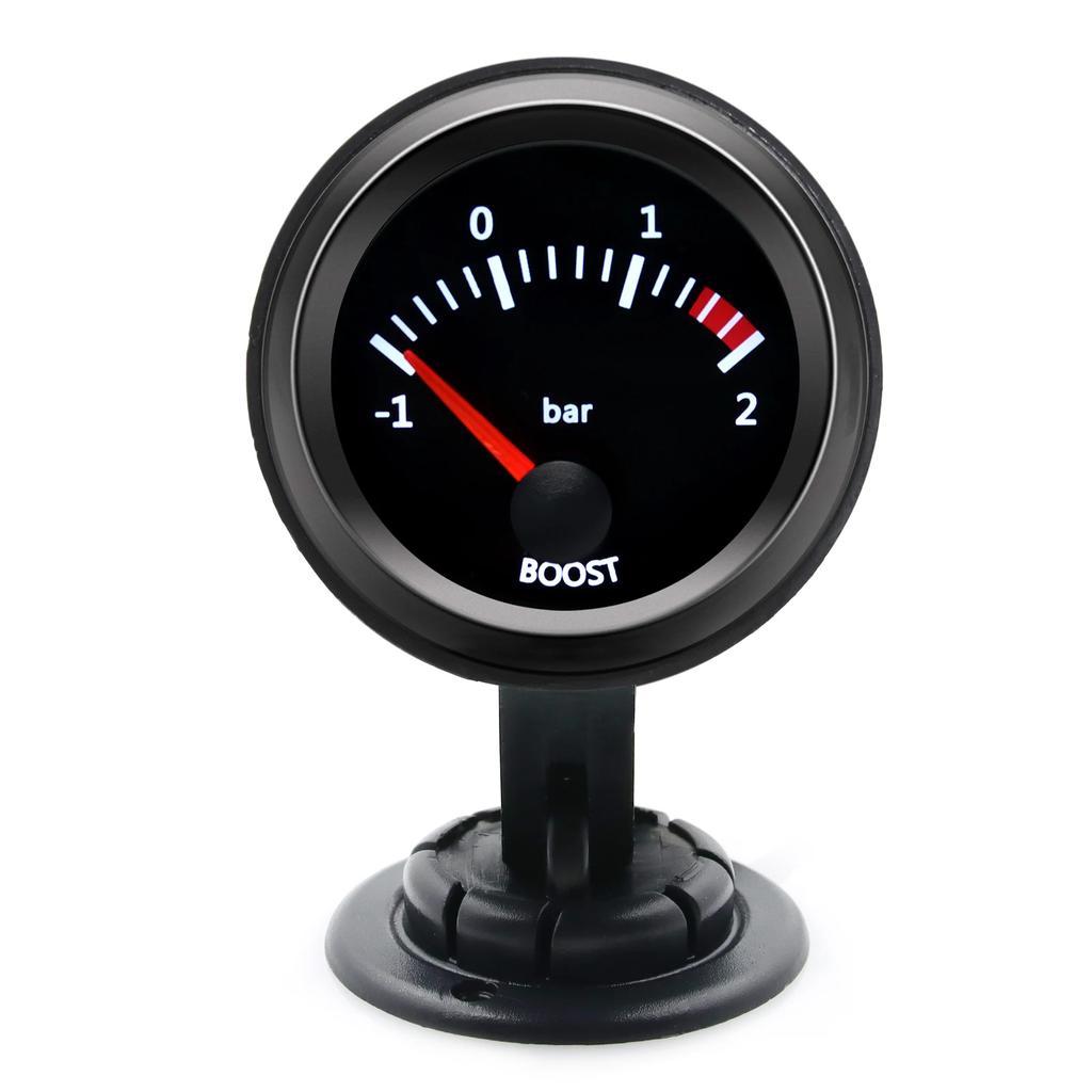 52mm Car Gauge White Backlight Pointer Boost Meter -1~2Bar Turbo Boost Gauge with T Tube PVC Hose for 12V Gasoline Vehicle