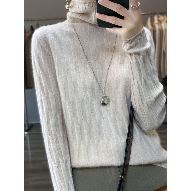 Women's Slim Fit High Neck Wool-Cashmere Sweater - Warm, Pure, and Loose Knit for Autumn/Winter