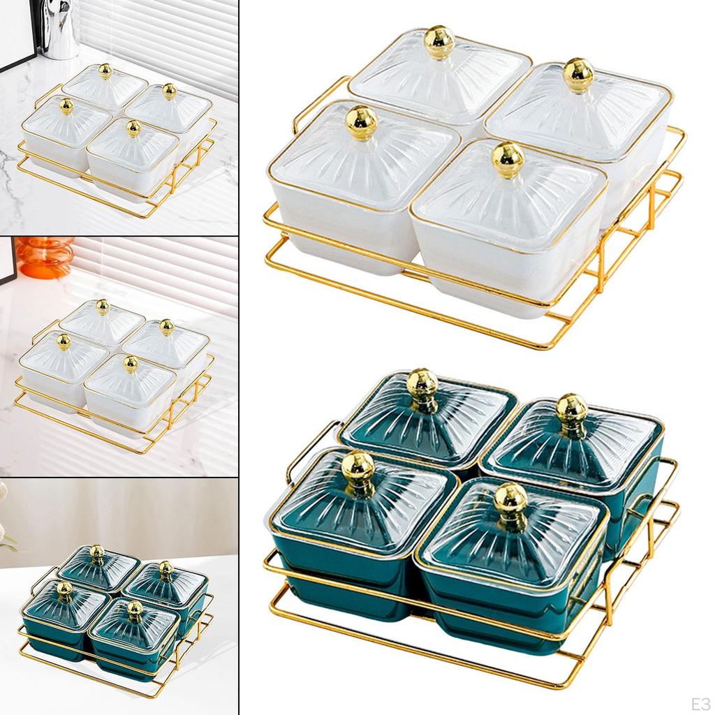 Набор тарелок для сухофруктов Декоративная конфетница 4 решетки Тарелка для закусок Многоцелевая с крышками Приправа