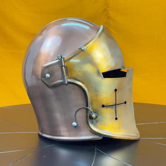 Medieval Barbute Helmet Two Tone Copper and Yellow 18G Steel Handmade Knight Armor