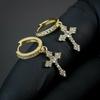 Simple Stylish Cross Drop Hoop Earrings Shiny CZ High Quality Women Men Personality Accessories Unisex Fashion Jewelry
