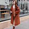 Women Winter Overcoat Hooded Pockets Pure Color Open Stitch Cardigan Mid Length