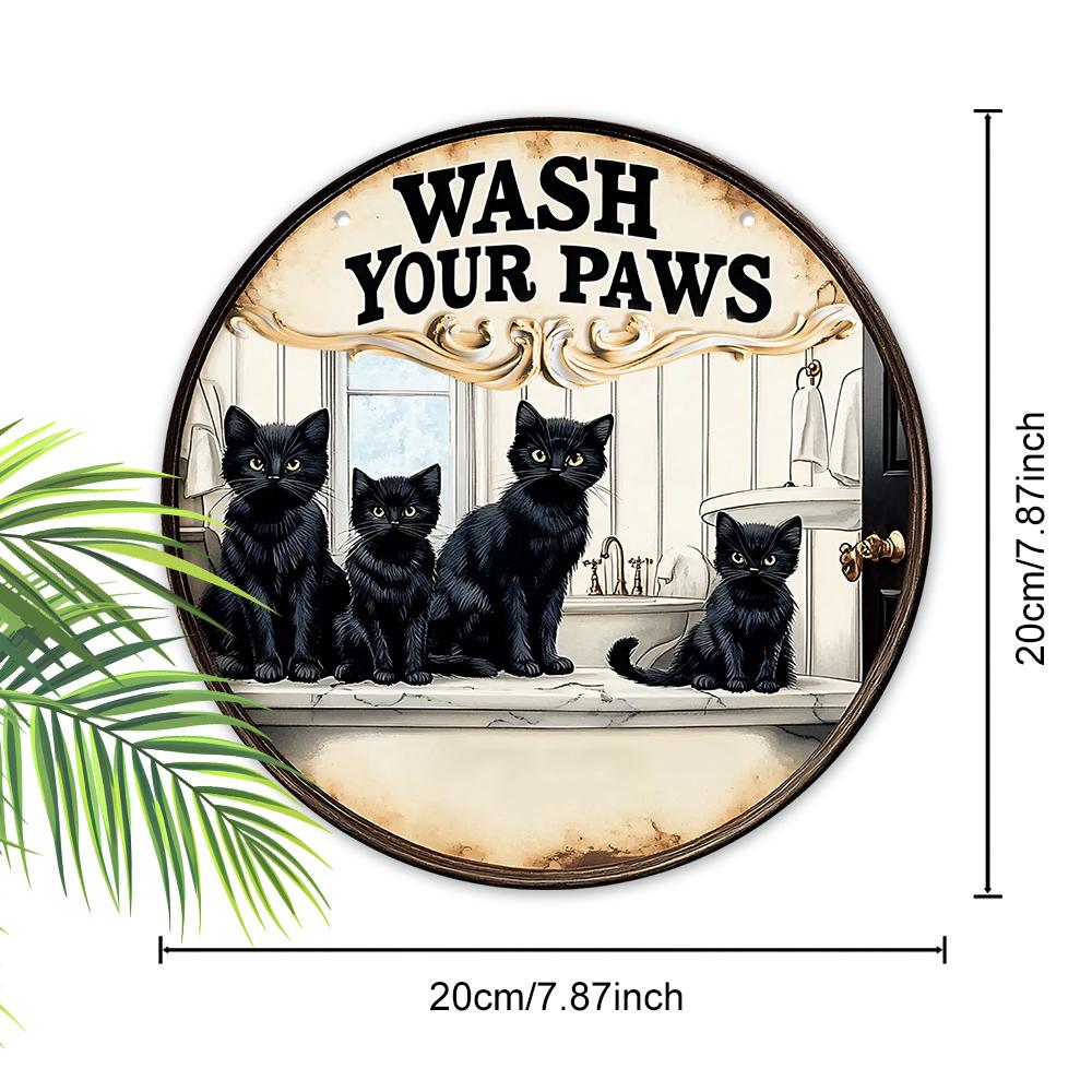 2D Flat Hanging Decorative Signs, Interior Wall or Door Decoration, Garden Decoration, the Pattern Is Four Black Cats, a Housewarming Gift for Friends
