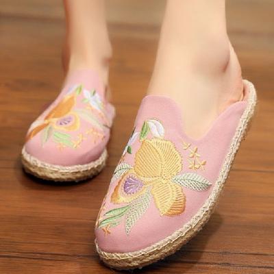 Мода Мода Вышитые вручную цветы Плоские сандалии Женские Дышащие Легкие Туфли Мэри Джейн Элегантный Комфорт Нескользящая Обувь