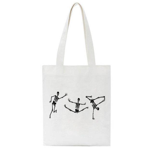Korea Ulzzang Fun Skeleton Female Shopping Canvas Tote Casual Large-capacity Cartoon Women Bag Harajuku Punk Shoulder Bags